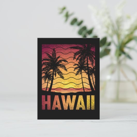 Carte Postale Coucher de soleil tropical Hawaï plage palmiers ha (Debout devant)