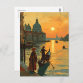 Carte Postale Coucher de soleil vintage à Venise (Devant / Derrière)
