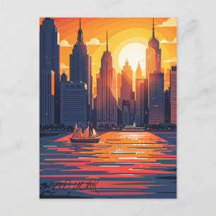 Carte Postale Coucher de soleil Vintage rétro sur Manhattan