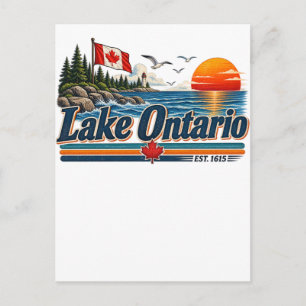 Carte Postale Coucher de soleil vintage sur le lac Ontario, fond