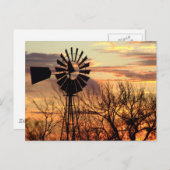 Carte Postale Coucher du soleil de moulin à vent du Texas (Devant / Derrière)