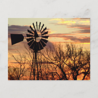 Carte Postale Coucher du soleil de moulin à vent du Texas