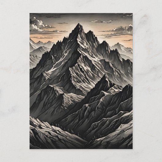 Carte Postale Coucher du soleil sur les oeuvres d'art de la mont (Devant)