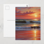 Carte Postale Coucher Rouge Océan Peinture de paysage marin (Devant / Derrière)