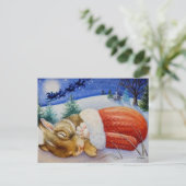 Carte Postale Couches de lapin en Père Noël l'aquarelle Mitten A (Debout devant)