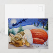 Carte Postale Couches de lapin en Père Noël l'aquarelle Mitten A (Devant / Derrière)
