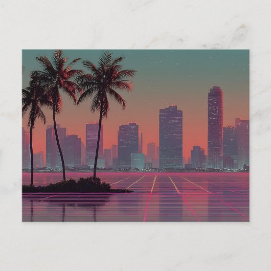 Carte Postale Coucoucher de soleil Retro Synthwave Cityscape (Devant)