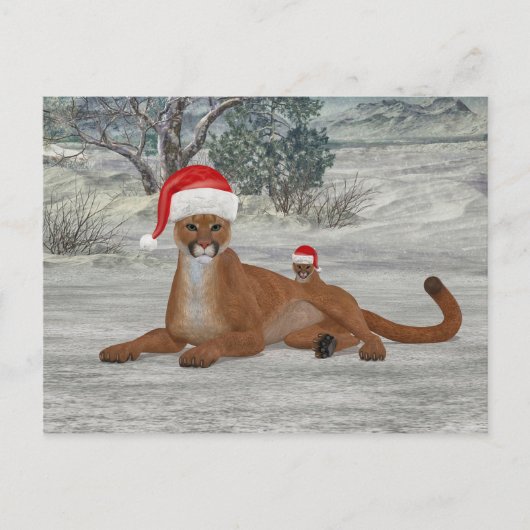 Carte Postale Cougar de Noël avec canapé (Devant)