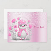 Carte postale couleur Aquarelle Canard rose Floral (Devant / Derrière)