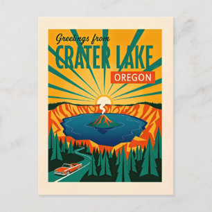 Carte Postale Couleur artistique rétro fantaisiste du lac Crater