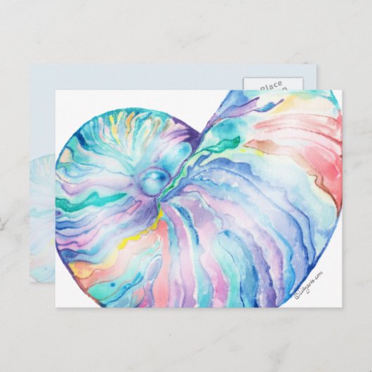 Carte postale couleur bleu Nautilus Infinity Shell (Devant / Derrière)