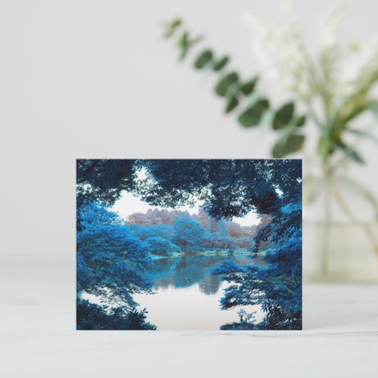 Carte Postale Couleur bleue affectée cool, nature unique, lac (Debout devant)