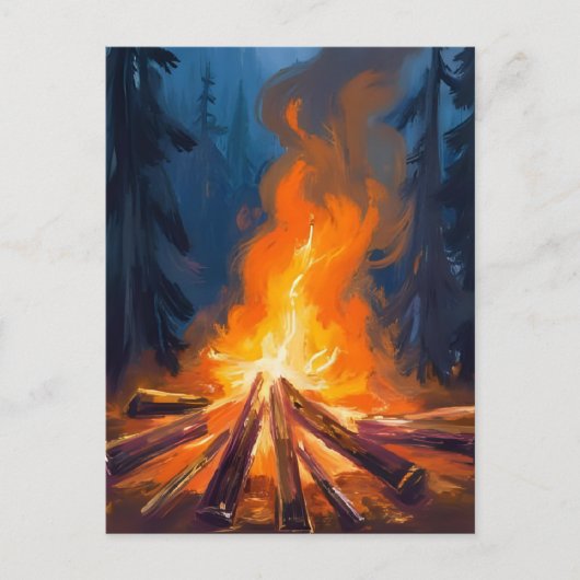 Carte Postale Couleur de feu de camp Peinture forestière (Devant)