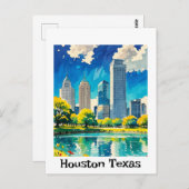 Carte Postale Couleur de l'eau de la ligne d'horizon Houston Tex (Devant / Derrière)