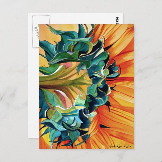 Carte Postale Couleur de tournesol jaune peinture d'art original (Devant / Derrière)