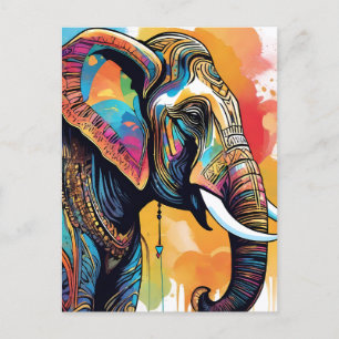 Carte Postale Couleur d'eau Eléphant mandala