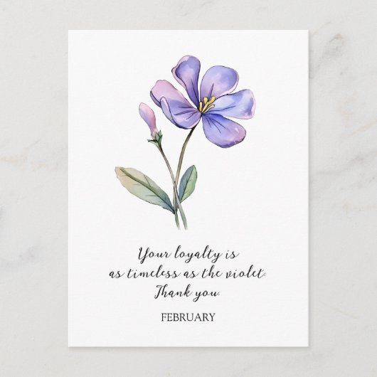 CARTE POSTALE COULEUR D'EAU FÉVRIER VIOLET MERCI DE FLEURS DE NA (Devant)