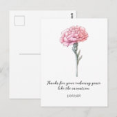 CARTE POSTALE COULEUR D'EAU JANVIER CARNATION FLEURS DE NAISSANC (Devant / Derrière)