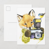 Carte Postale Couleur d'eau mignonne Fox prendre des photos (Devant / Derrière)