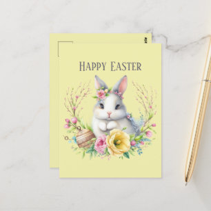 Carte Postale Couleur d'eau mignonne Message de lapin de Pâques