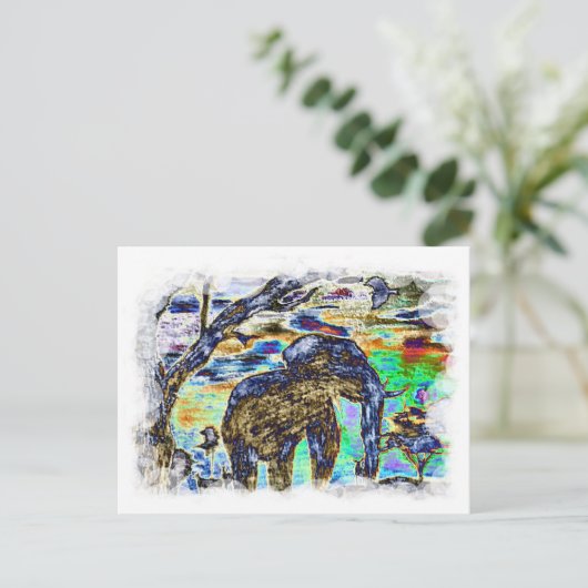 Carte Postale Couleur nuageuse - Eléphant (Debout devant)