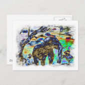 Carte Postale Couleur nuageuse - Eléphant (Devant / Derrière)
