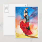 Carte Postale Couleur pour aquarelle de DANSEUR de FLAMENCO (Devant / Derrière)