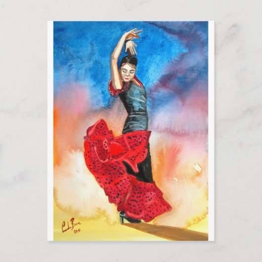 Carte Postale Couleur pour aquarelle de DANSEUR de FLAMENCO (Devant)