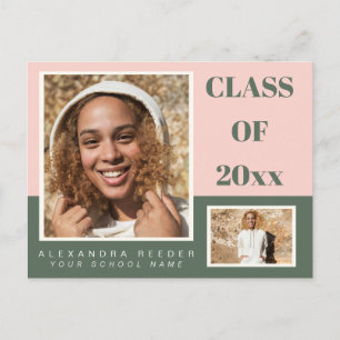 Carte Postale Couleur rose vert bloc 2 Photo 2022 Graduation
