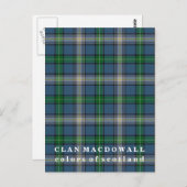 Carte Postale Couleurs de l'Écosse Clan MacDowall Tartan (Devant / Derrière)