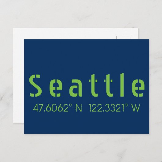 Carte Postale Couleurs de l'équipe Seattle Longitude Latitude (Devant / Derrière)