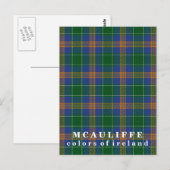 Carte Postale Couleurs de l'Irlande Clan McAuliffe Tartan (Devant / Derrière)