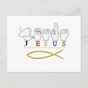 CARTE POSTALE COULEURS DE SIGNE À DOIGT DE JÉSUS ASL