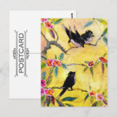 Carte Postale Couleurs du matin : Peinture d'oiseau en jaune et  (Devant / Derrière)