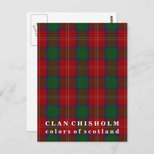 Carte Postale Couleurs écossaises Clan Chisholm Tartan (Devant / Derrière)