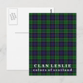 Carte Postale Couleurs écossaises Clan Leslie Tartan (Devant / Derrière)