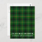 Carte Postale Couleurs écossaises Clan MacArthur Tartan (Devant / Derrière)