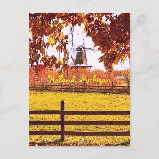 CARTE POSTALE COULEURS HOLLAND, MICHIGAN, WINDMILL ET AUTOMNE (Devant)