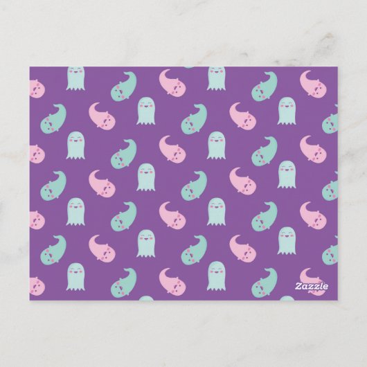 Carte Postale Couleurs mignonnes violet et pastel halloween cart (Dos)