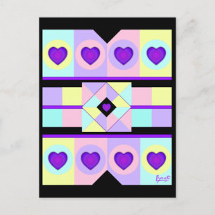 Carte Postale Couleurs pastel & coeurs violets battre