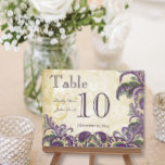 Carte Postale Couleurs Peacock violet Paisley Mariage Numéro de<br><div class="desc">Purple Gold et vert Vintage Paisley Peacock Mariage Vintage Paisley Rustic Luxe Mariage Collection ou Mehndi Indian Paisley Peacock Mariage Tabletop Signes</div>