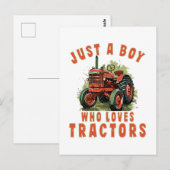 Carte Postale Country Life Boy qui aime les tracteurs (Devant / Derrière)