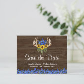 Carte Postale Country Rustic Floral Antlers ENREGISTRER LA DATE (Debout devant)
