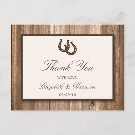 Carte Postale Country Rustic Horseshoe & Brown Wood Mariage (Devant)