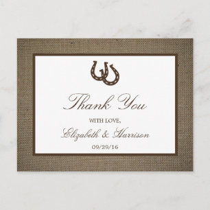Carte Postale Country Rustic Horseshoe Sur Burlap Mariage