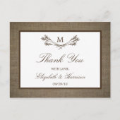 Carte Postale Country Rustic Monogramme Branche & Mariage Burlap (Devant)