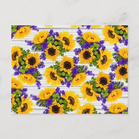 Carte Postale Country Rustic White Wood Purple Yellow Sunflower (Devant)