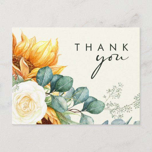 Carte Postale Country Sunflower Script Merci Mariage jaune (Devant)