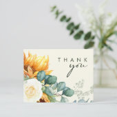 Carte Postale Country Sunflower Script Merci Mariage jaune (Debout devant)