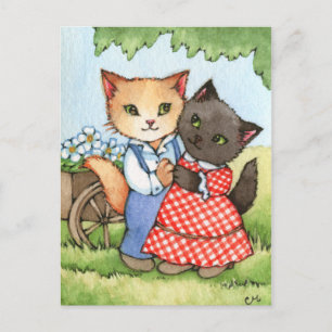 Carte Postale Country Sweethearts - Cute Cat Couple Art